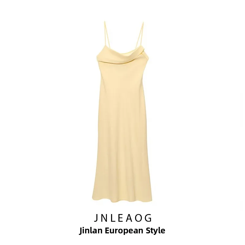 JNLEAOG 春の新作レディースファッションミックスメディアミディドレス下着スタイルドレスフレンチスタイルナチュラルウエストポリエステル繊維