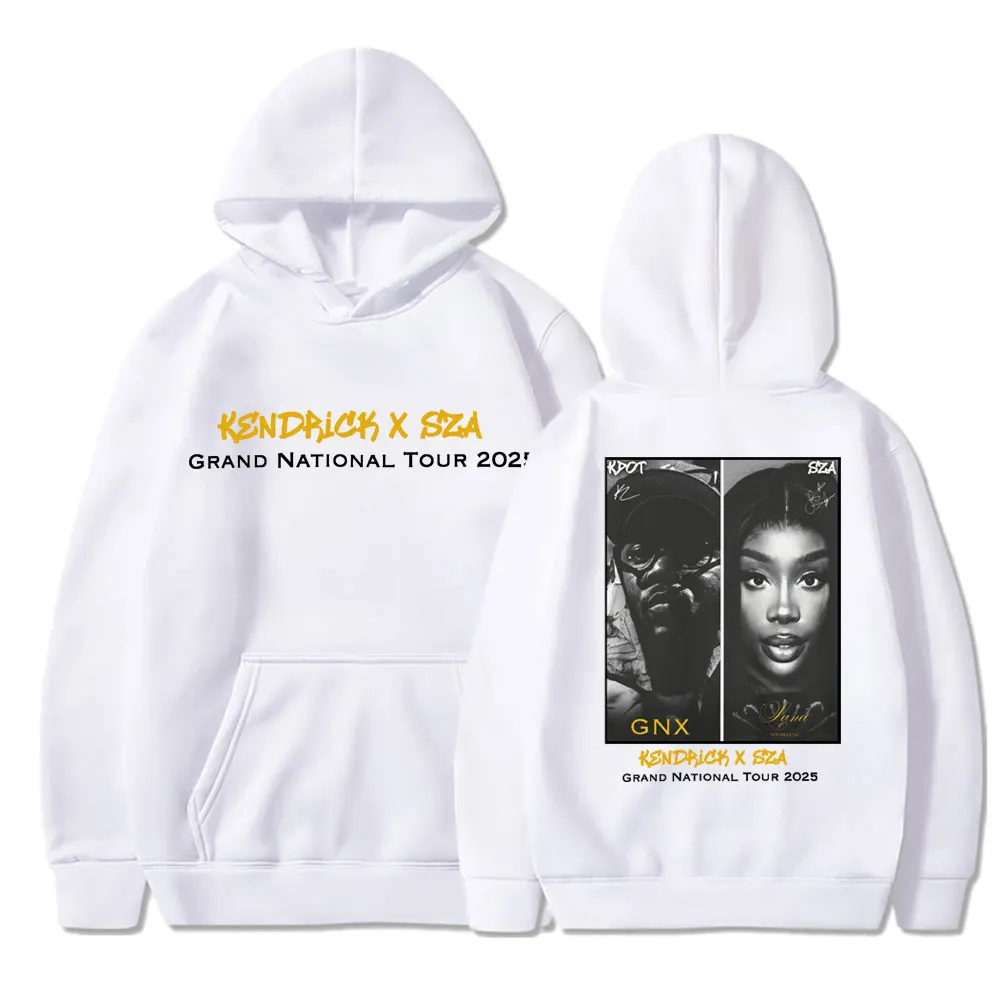 Rapper Kendrick Lamar Sza Graphic Hoodie Grand National Tour 2025 Vintage Hip Hop Trendy Long Sleeve Loose Fleece Sportwear Gift