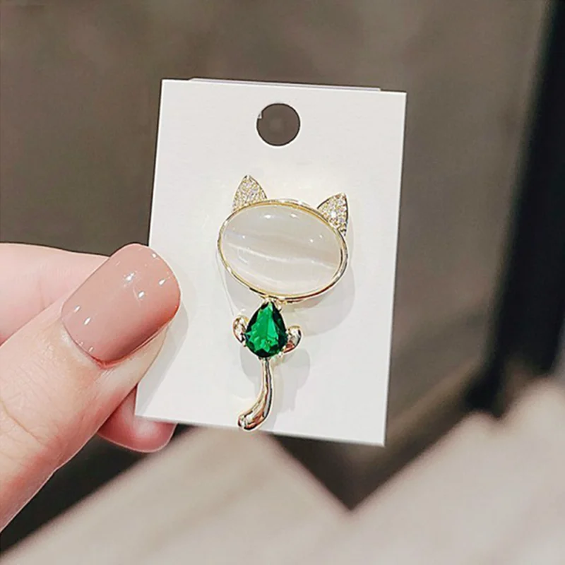 Cute Fashion Cat Brooches New Opal Animal Brooch Pins For Women Crystal Corsage Party Everyday Jewelry Accessories Gifts