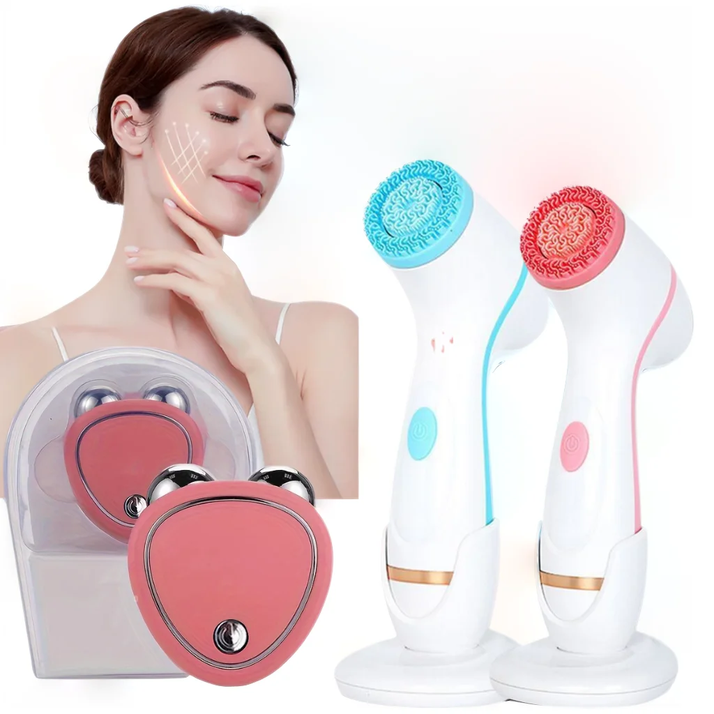 Vibration Facial Cleanser V Line Lifting EMS Massager Microcurrent Face Tighten Deep Cleanser Roller Anti Wrinkle Beauty Device