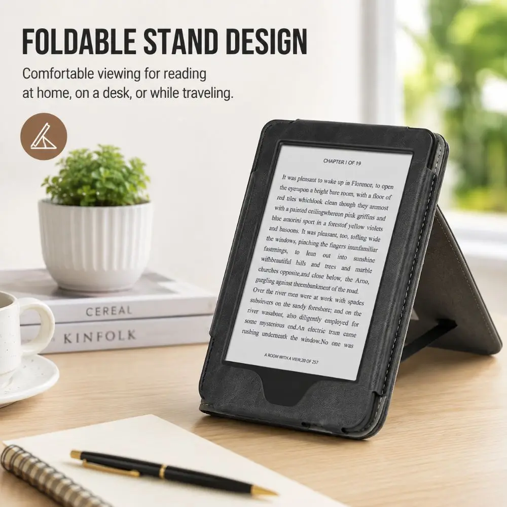 Stand Function E-Reader Case Auto Sleep/Wake Magnetic Closure Protective Cover Hand Strap Card Slot for Kobo Clara Color/2E/BW