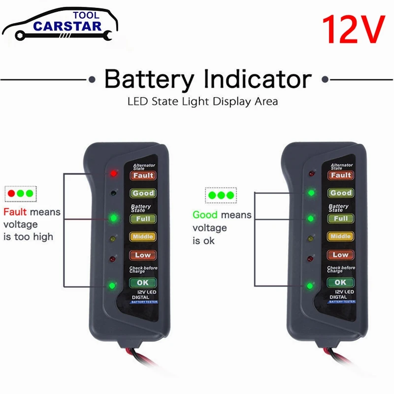 

Mini 12V Car Battery Tester Digital Alternator Tester 6 LED Lights Display Indicates Condition For Car and motorcycle battery te