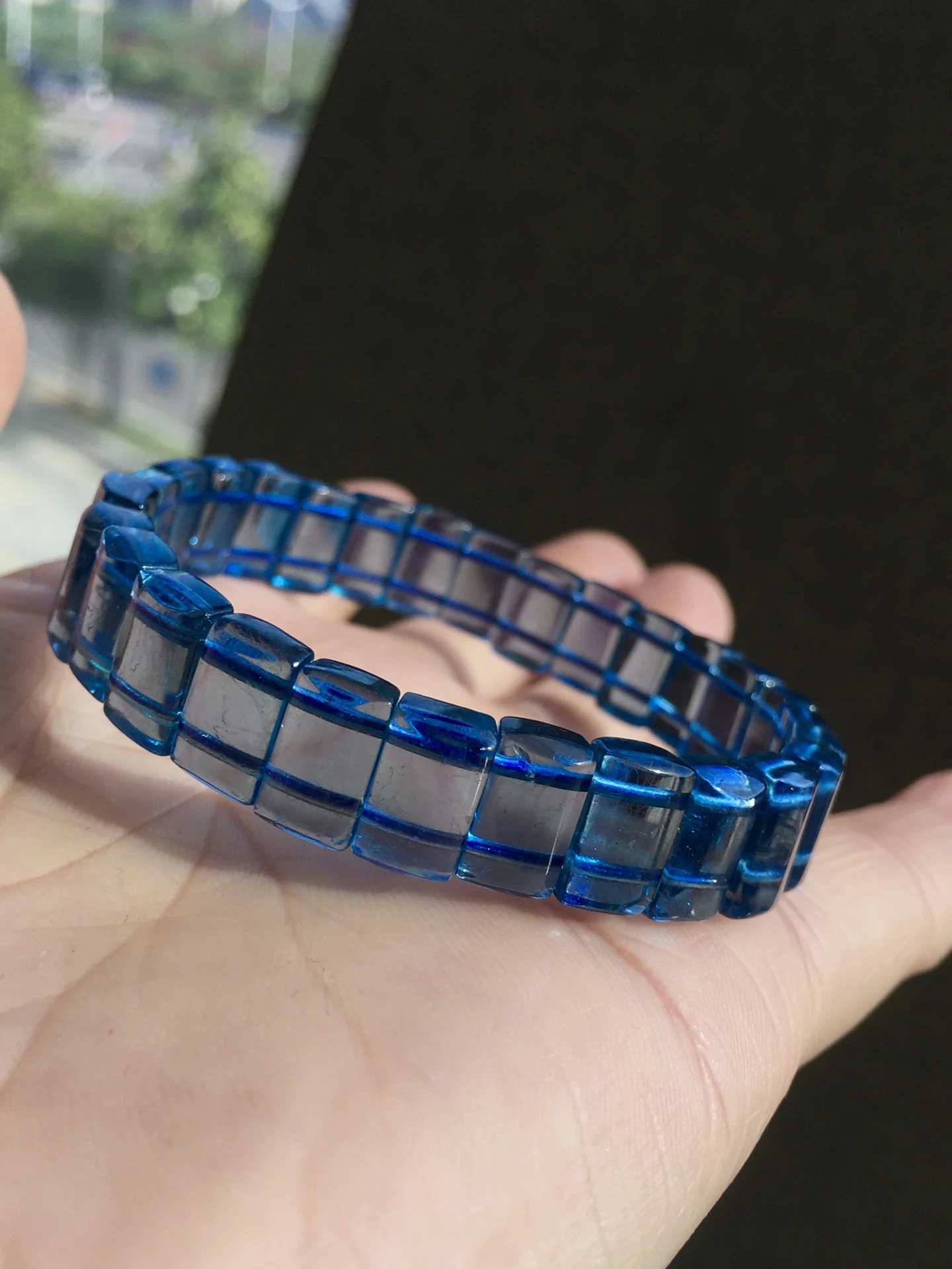 

Natural Blue Aquamarine Clear Rectangle Beads Bracelet Women Men Brazil 11/7/4.5mm Stretch Blue Aquamarine Jewelry AAAAA