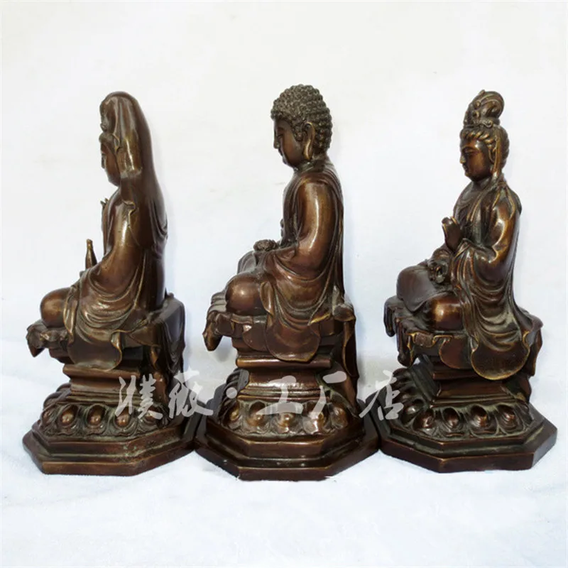 Brass Western Trinity Ornaments a Set of Brass Guanyin Bodhisattva Brass Amitabha Buddha Brass Great Potential Buddha Statue