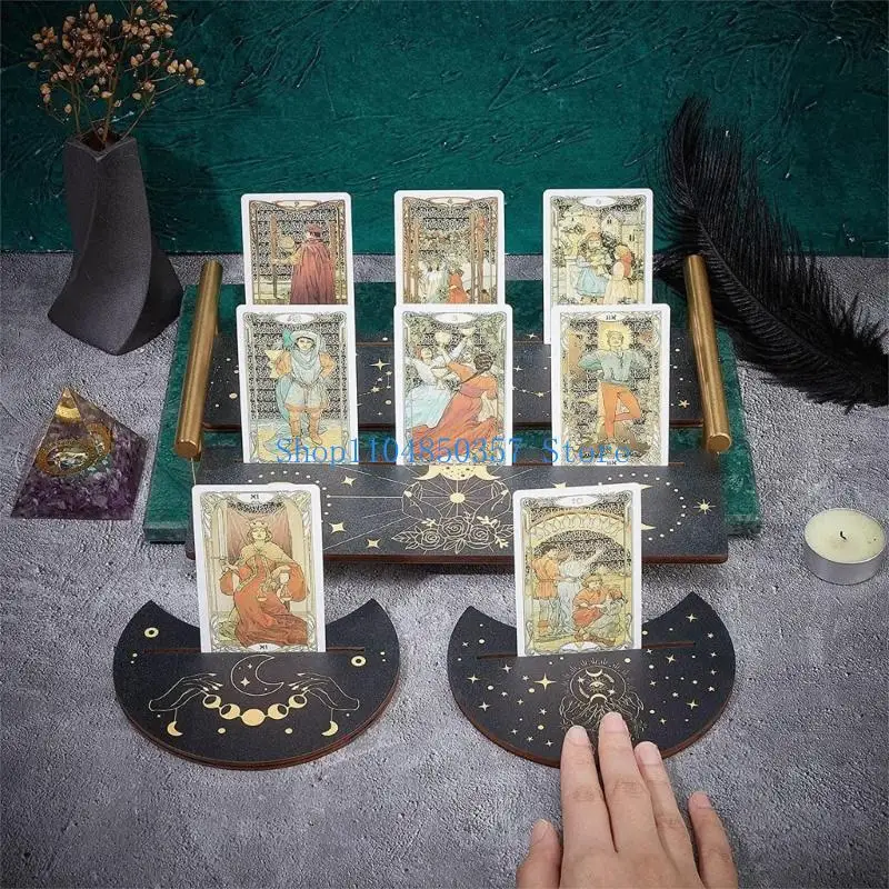 Tarot Cards Stand Wood Holder Moon Phases Altar Base Moon Shape and Rectangle Cards Holder for Witch Divinations Tools