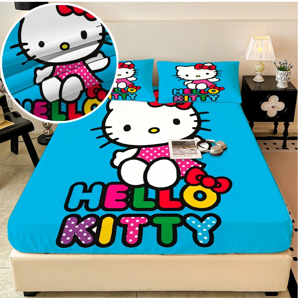 

Sanrio Hello Kitty stretch bed sheets, double bed sheets, soft and warm velvet bed sheets, mattress covers, bed sheet protectors