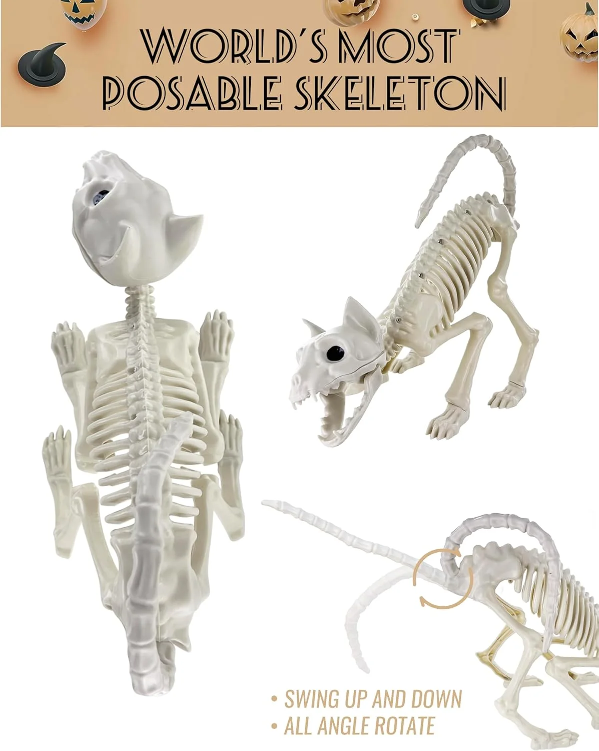 Halloween-Tierskelett-Modell: Katze und Maus, Gruselige Halloween-Dekoration, Requisiten für Geisterhäuser – Detail 6