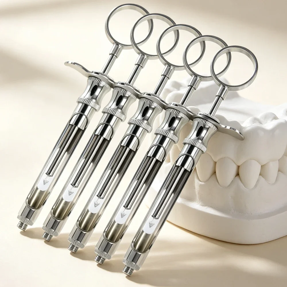 5 Pcs Dental Luer Lock Aspirating Syringe Stainless Steel Set for Oral Surgery and Precise Local Anesthesia Administration