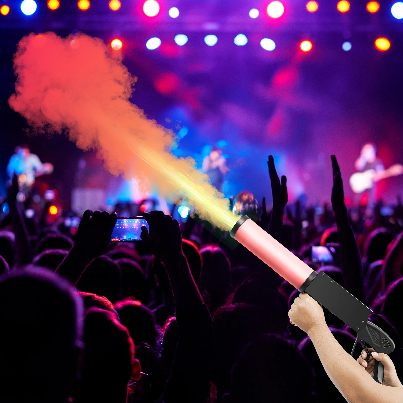 

Ручной дымовой пистолет со светодиодной подсветкой Светодиодная машина Co2 Jet с 3-метровым газовым шлангом