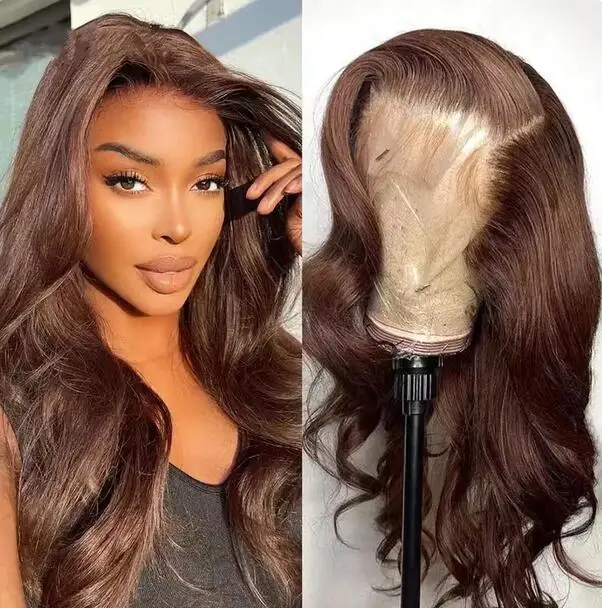 

New Independent Cross-border Deep Brown Large Wave Front Lace Wig Synthetic Hair Fiber Suitable For Black People