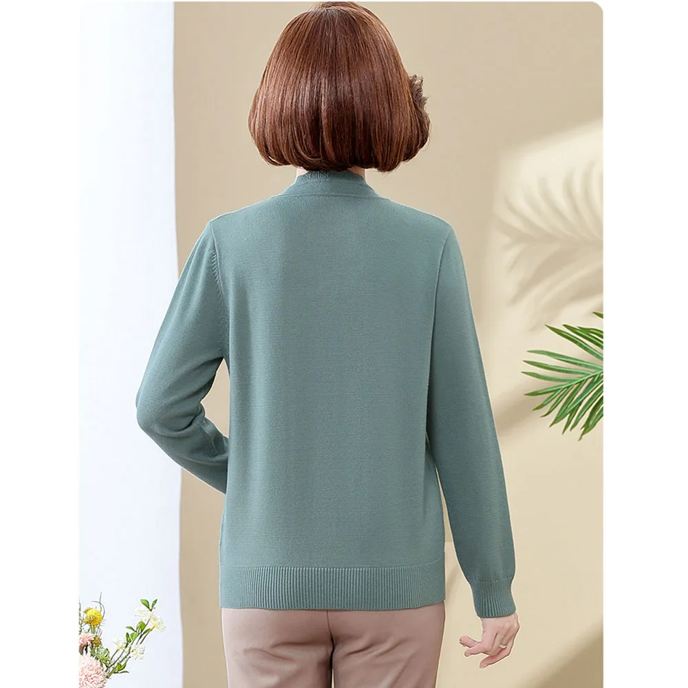 Mother Wear Autumn Knitwear Fashion New Middle-aged Mother Sweater High Quality Elegant Slim Knit Jumper V-neck Female Pullovers