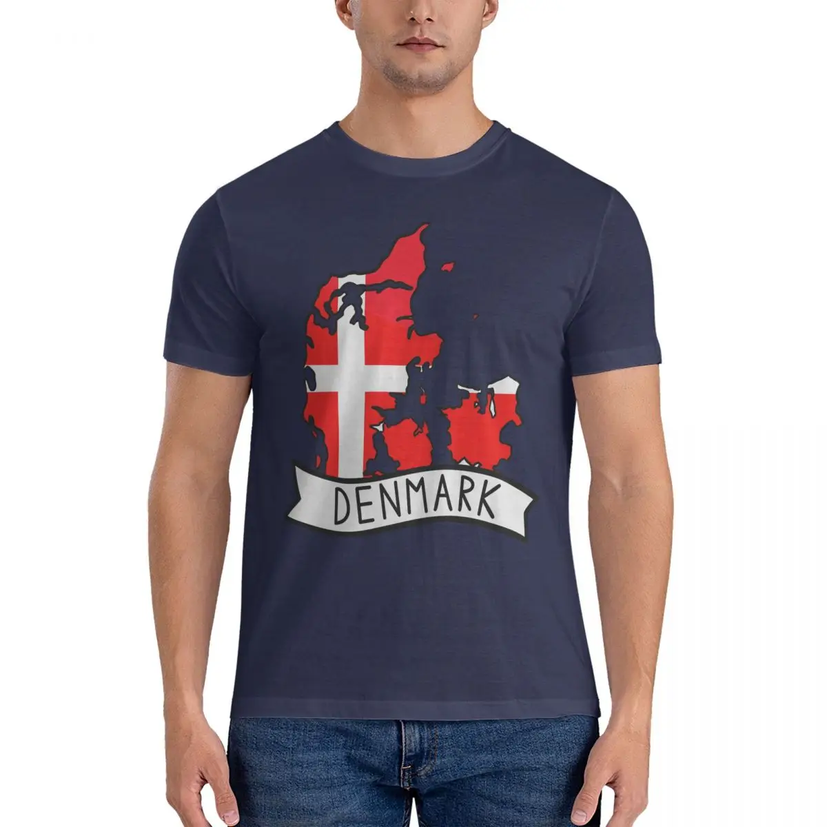 Denmark Map Sticker Sticker Men T Shirts Europe Vintage Tees Short Sleeve Crewneck T-Shirts Cotton Classic Tops