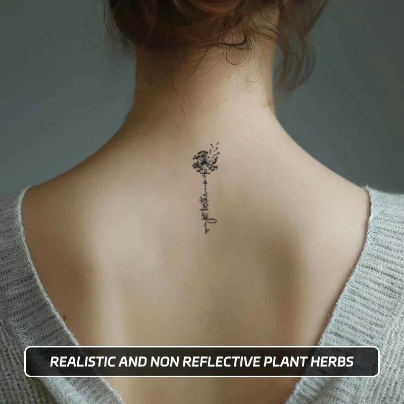 Rose and Text with Flower Stem Waterproof Temporary Tattoo Sticker, Long-lasting for 1-2 weeks,  Semi-Permanent Fake Tattoo