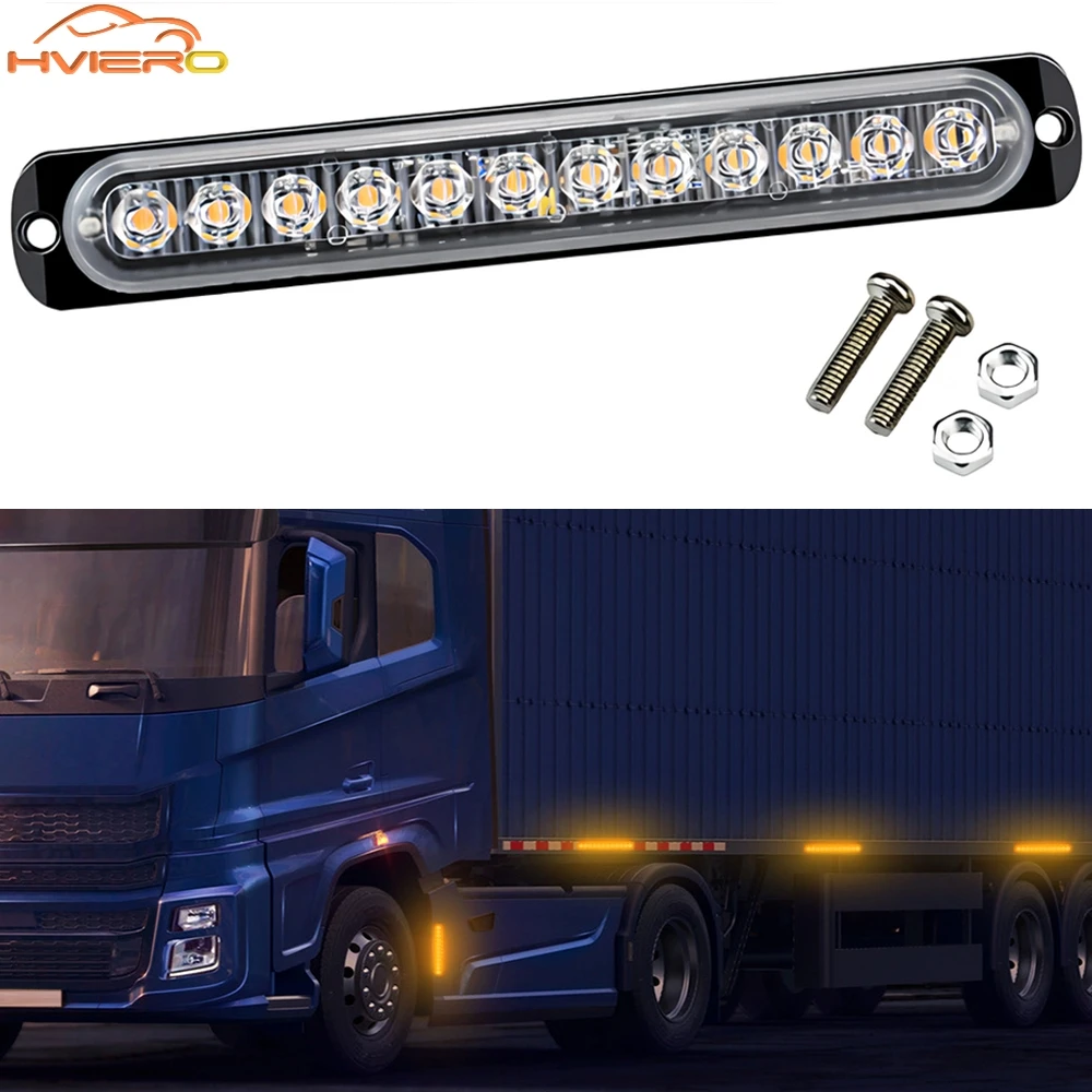 

1pcs Truck Side Long Lamp Bars Auto Strobe Waterproof Ultra-thin Flash Light 12LED Multiple Color Car Signal Warning Bulb 12-24V