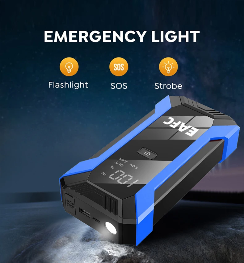 EAFC Auto Starthilfe Power Bank Spitzenstrom 1200A/2000A Tragbarer Auto-Booster Notfall-Batterieladegerät 12V Startgerät – Detail 6