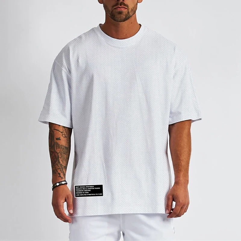 Oversized Men\'s Casual Summer Mesh Quick Dry T-shirt Movement Fitness Short Sleeve Loose Classic Gym Bodybuilding Equipment Tops