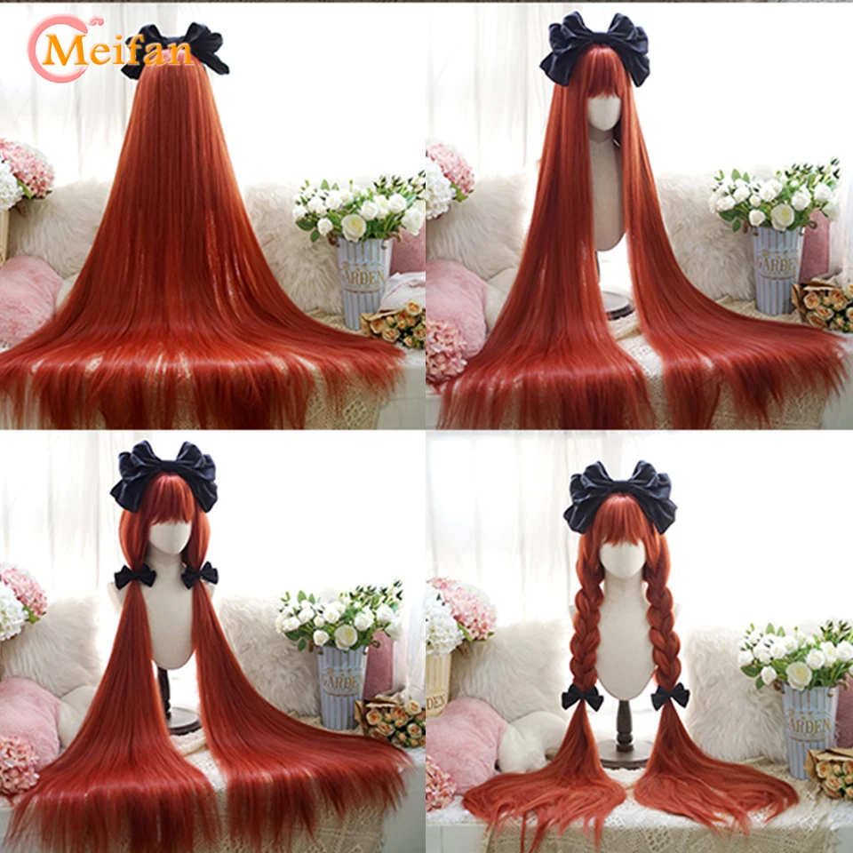 MEIFAN syntetyczna super długa kręcona peruka Lolita z grzywką 120cm blond biały różowy śliczne sztuczne włosy kobiety Halloween peruki do cosplay