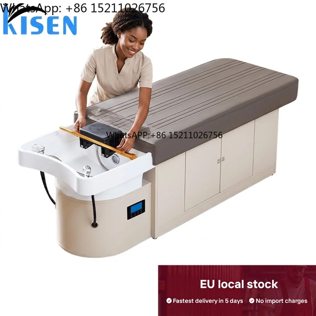 Kisen Europe Stock Deluxe Shampoo Bed Back Wash Hair Wash Bed Japanese Head Spa Water Zen-flow Arch Salon Bed with Cabinet