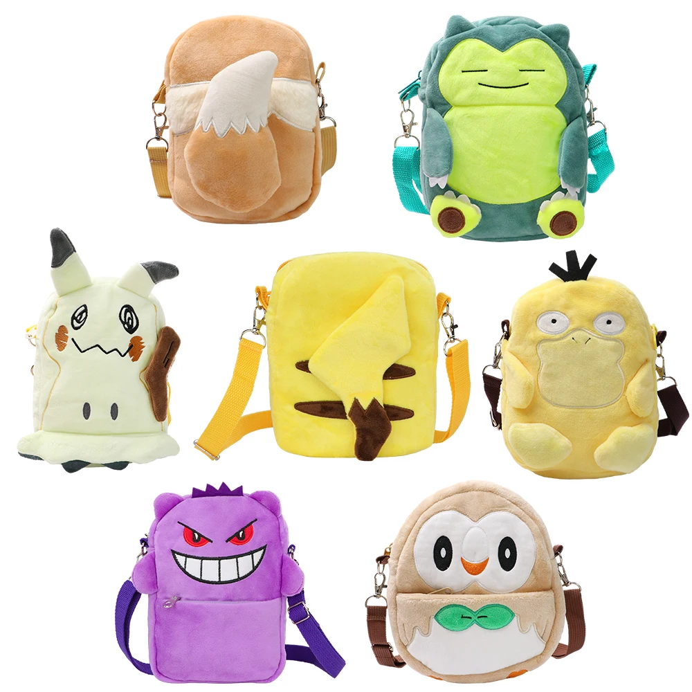 Bolsos de Hombro de Peluche de Gengar, Lucario, Mimikyu, Snorlax, Juguetes de Pokémon, Psyduck, Rowlet, Pikachu, Muñecos de Peluche Kawaii, Regalos de Anime