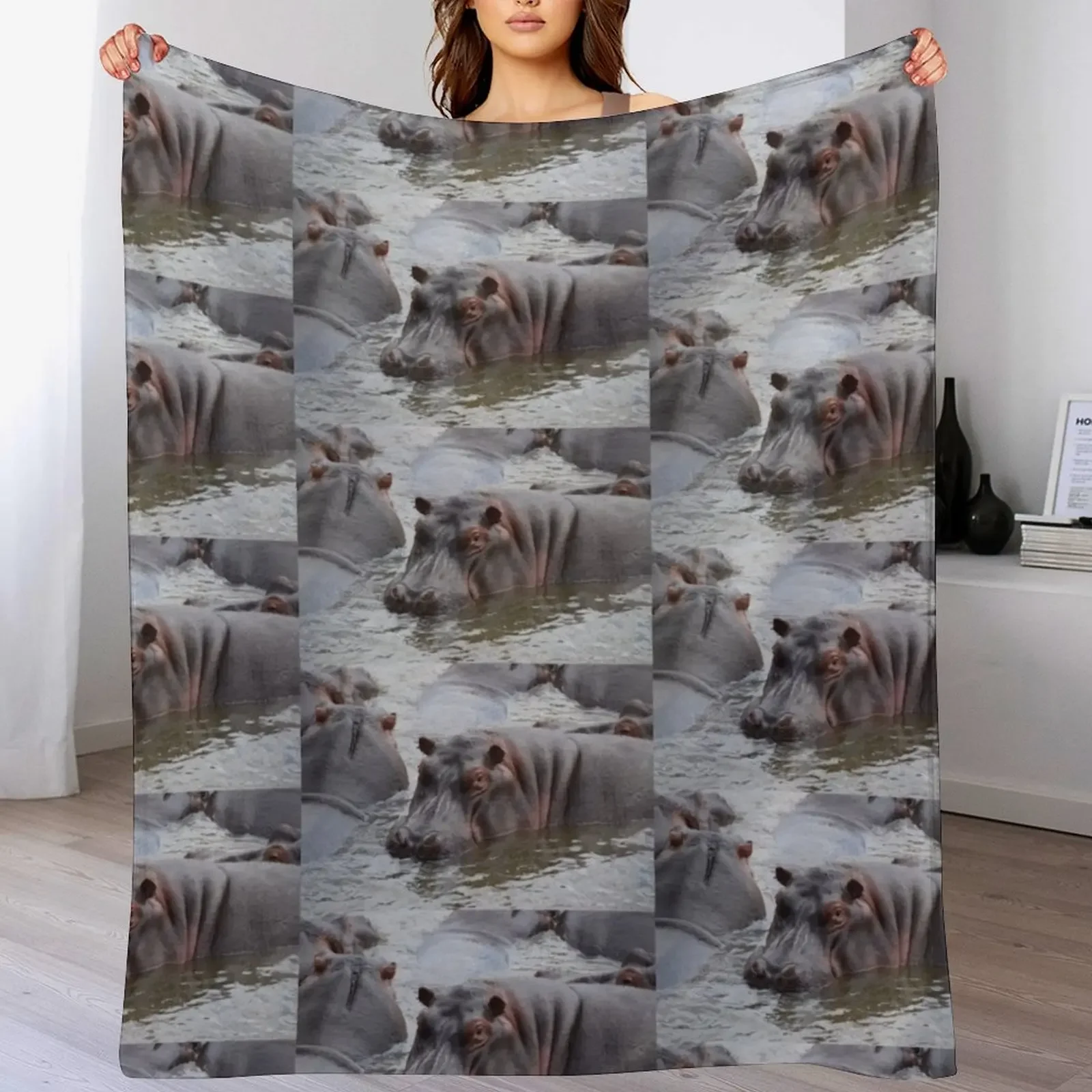 

Hippo in Water Throw Blanket Softest Custom Luxury Throw Heavy Blankets