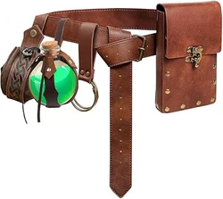 Renaissance Accessories 6Pcs Medieval Pirate Leather Belt Pouch Cork Potion Bottle Belt Halloween Cosplay Costume