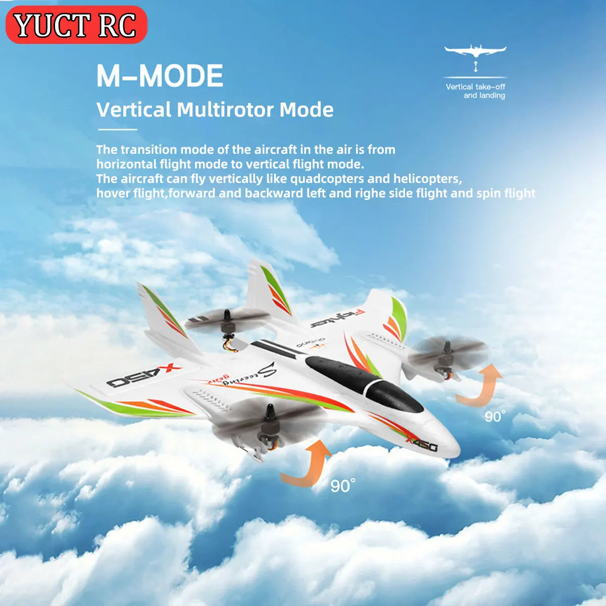 Wltoys XKS X450 6CH RC Plane 2.4GHz 3D 6G Stable Flight Fixed Wing LED Vertical Takeoff RTF Adults