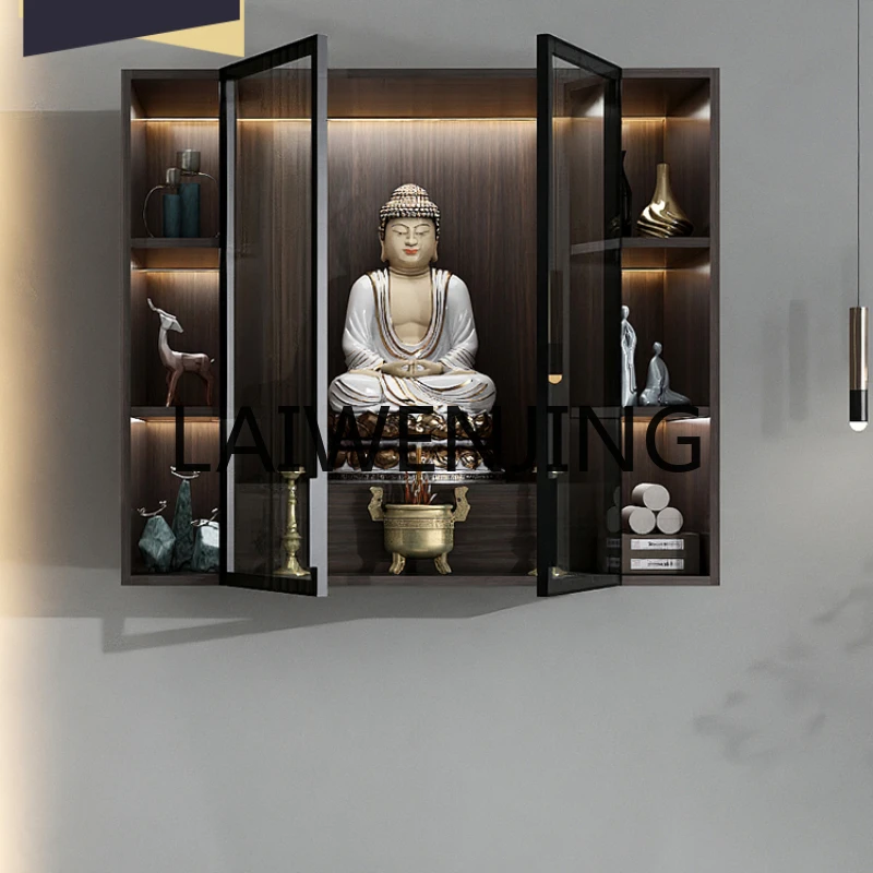 RWJ Wall-Mounted Glass Door Buddha Shrine Worship Table Buddha Shrine God of Wealth Cabinet