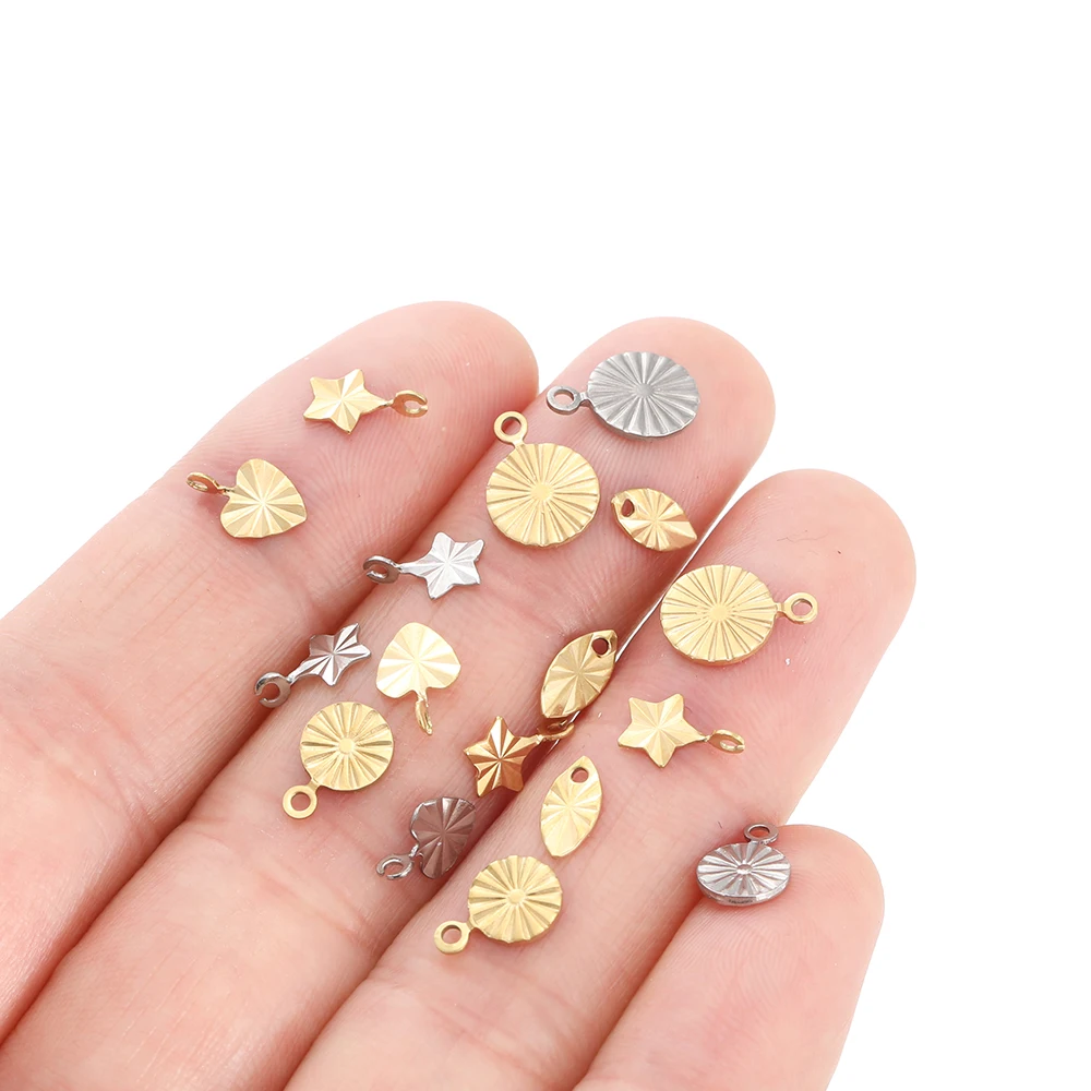 20/50pcs Gold Color Stainless Steel Heart Pendants Round Necklace Charms Pendant for DIY Bracelet Jewelry Making Accessories image 4