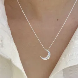 New 925 Sterling Silver Geometric Sparkling Moon Pendant Clavicle Choker For Women Wedding Necklace Engagement Fine Jewelry 