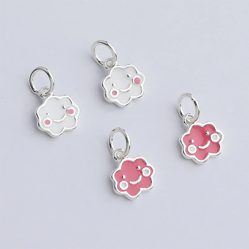

1pc 925 Sterling Silver White and Pink Smile Clouds Ring Charms 10x9mm Women Jewelry Silver Pendants DIY Bracelets Necklace Make