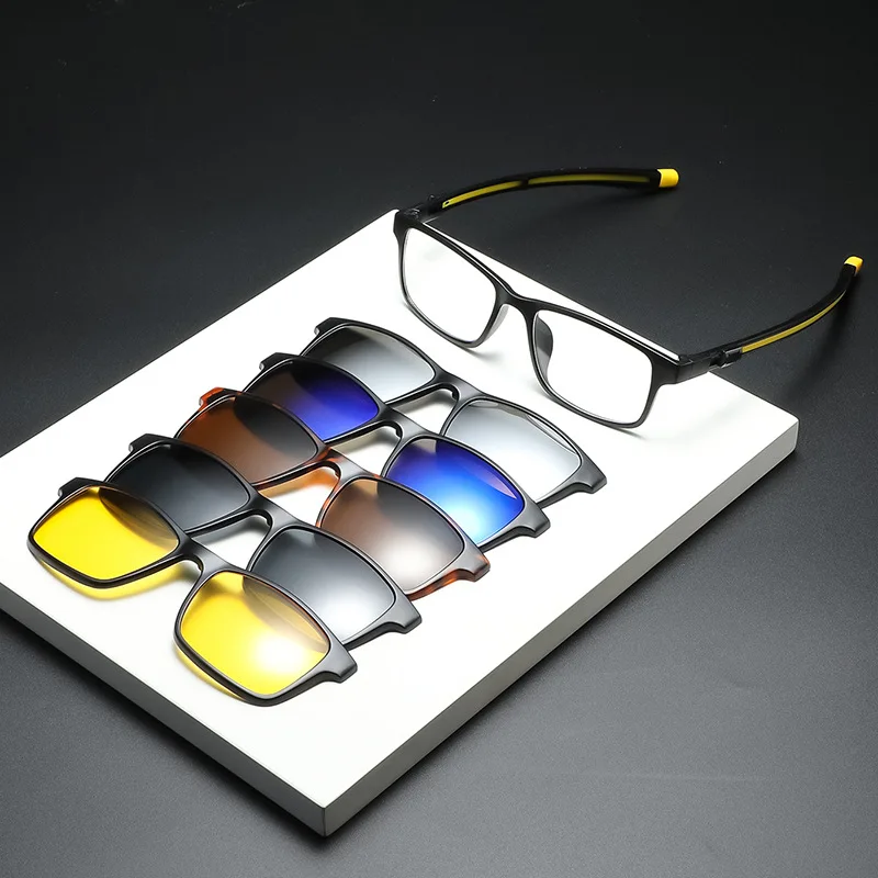 

6 I In 1 Set Men Sport Magnetic Attraction Polarized Sunglasses Clip On Glasses Frame Optical Prescription Sunglasses Women 2503