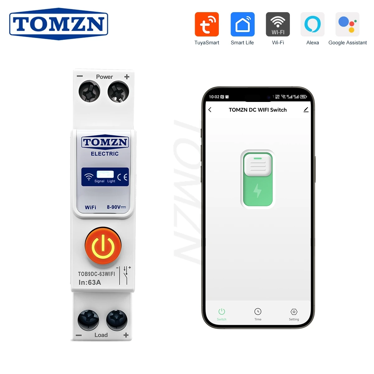 

TUYA Smartlife 63A DC 8-90V WIFI Smart Switch Circuit Breaker Time Relay Status Switching Power Supply TOMZN