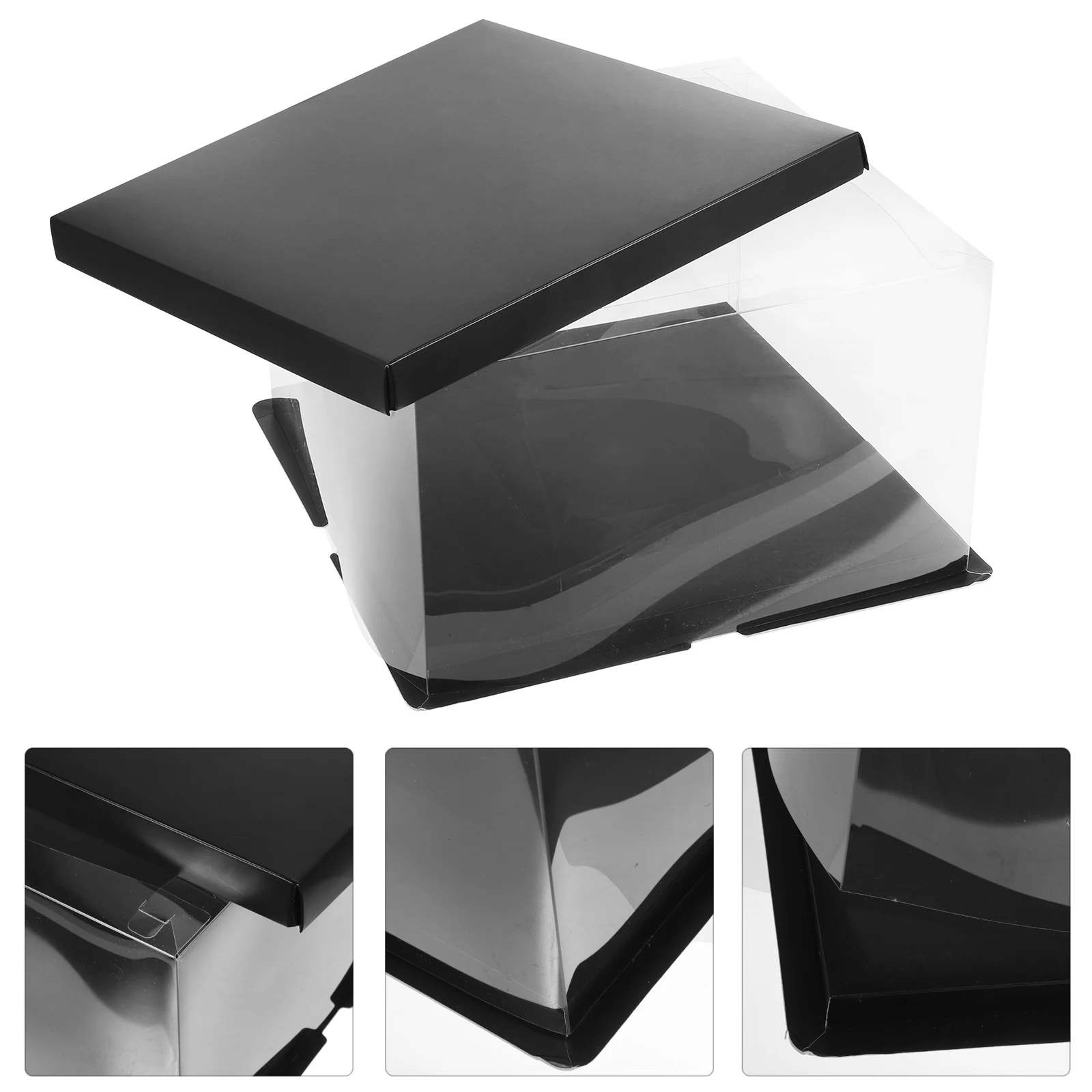 

4pcs 10 Inch Black Transparent Square Cake Box Clear Holder Packaging Boxes for Birthday Wedding Party Portable Container