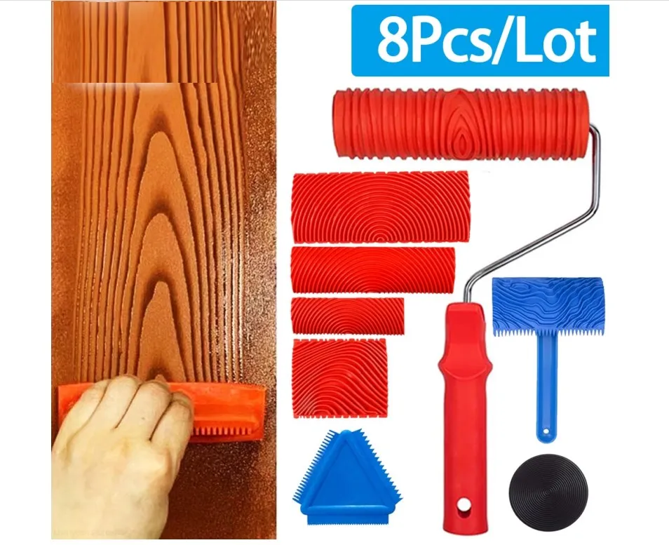 Rubber wood grain tool set, DIY texture paint roller brush pattern, suitable for wall and home painting tools