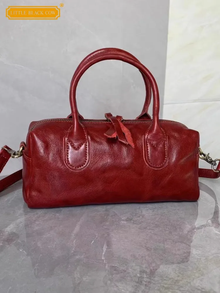 

Винтажная женская сумка на одно плечо из натуральной кожи, дизайнерская сумка-тоут, офисная женская сумка через плечо, сумка Boston из натуральной яловой кожи на молнии