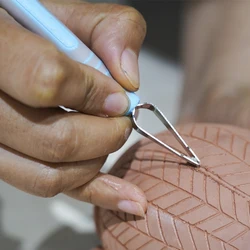 Outil de poterie de Bergame, couteau de bricolage fait à la main, manche en plastique, anneau à double tête, couteau de bricolage en argile, outil de bricolage fin