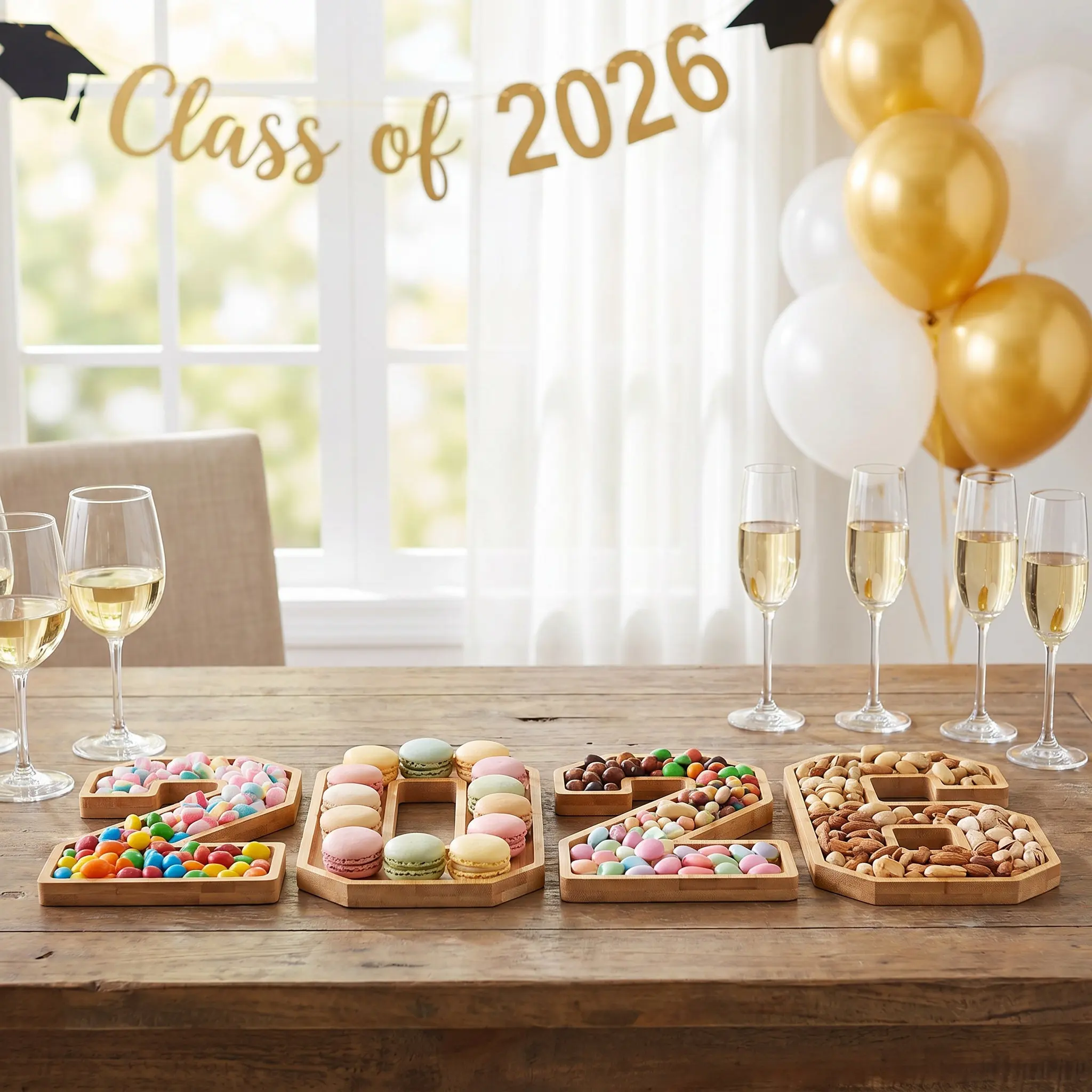 1 Set Wooden 2026 Fruit Cheese Platter: Fillable Number Shaped Serving Tray For Charcuterie Appetizers Snacks Party Graduation