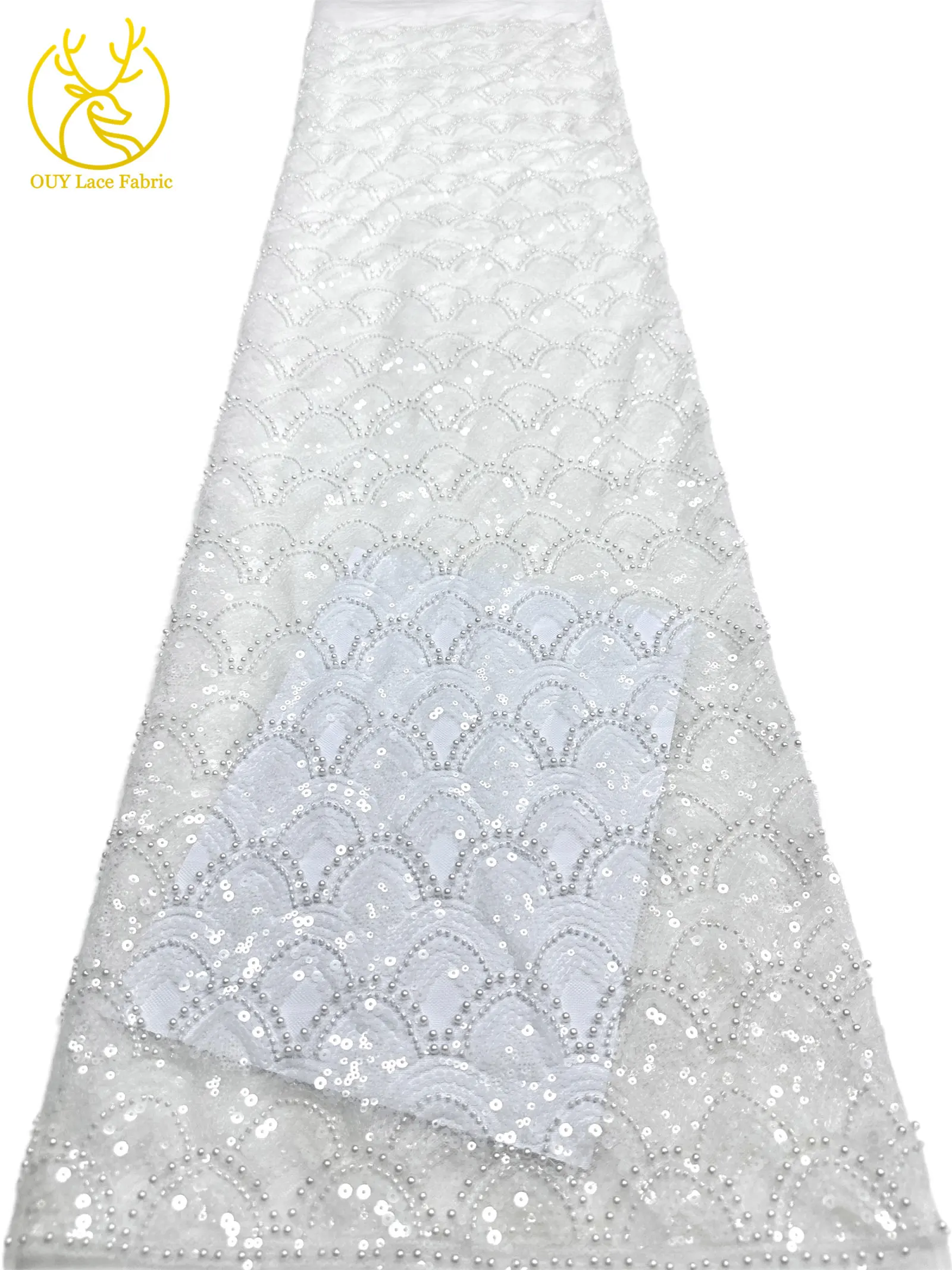 2026 Luxuriöser Afrikanischer Perlen-Spitzenstoff 5 Yards Hochwertiger Nigerianischer Französischer Pailletten-Tüll-Spitzenstoff Ideal für Hochzeiten und Bankette – Detail 15