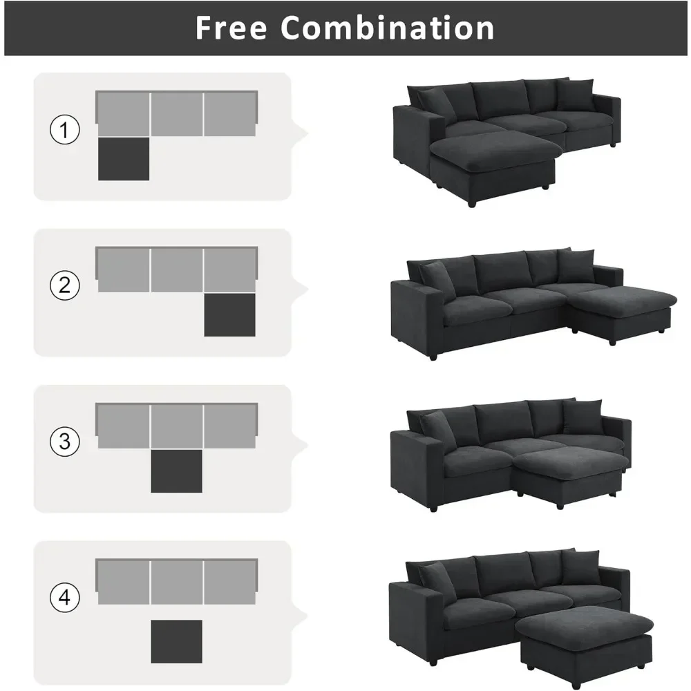 Sofá seccional en forma de L, Convertible, Reversible, otomano, Modular, 4 asientos