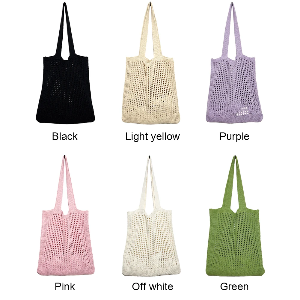 Women Hollow Knitted Shoulder Bag Simple Crochet Tote Designer Shopper Handbags