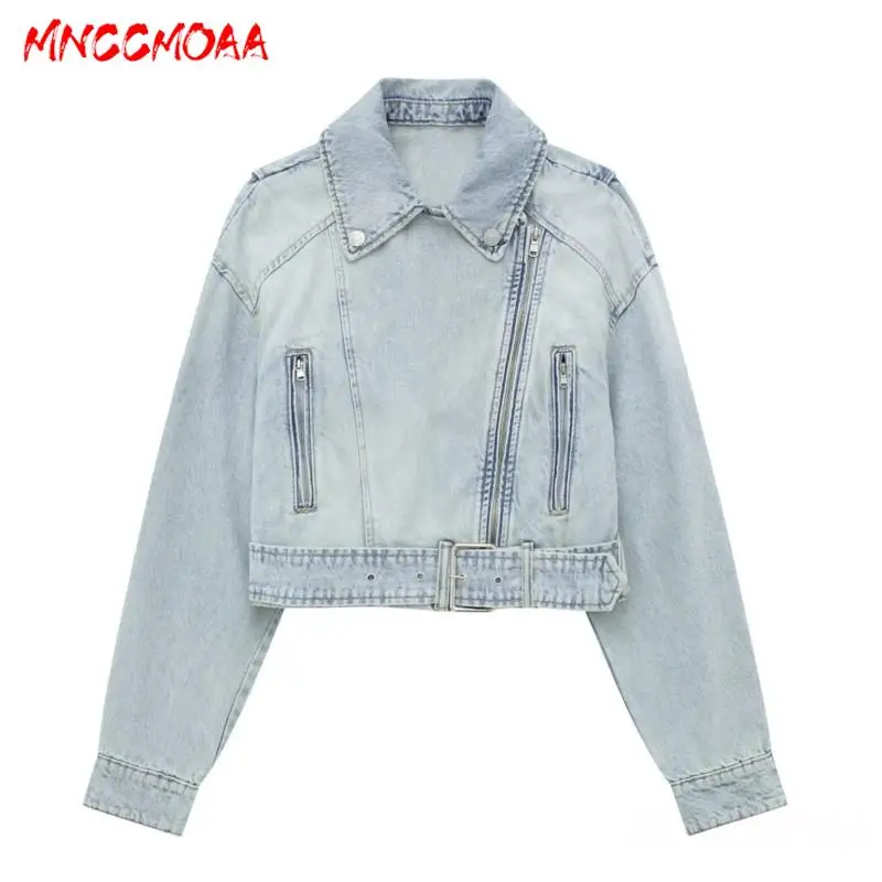 MNCCMOAA-Women\'s Vintage Single-Breasted Long Sleeve Denim Jacket, Casual Tops, Female Coat, Monochromatic Outwear, Fashion 2024