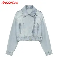 MNCCMOAA-Women's Vintage Single-Breasted Long Sleeve Denim Jacket, Casual Tops, Female Coat, Monochromatic Outwear, Fashion 2024