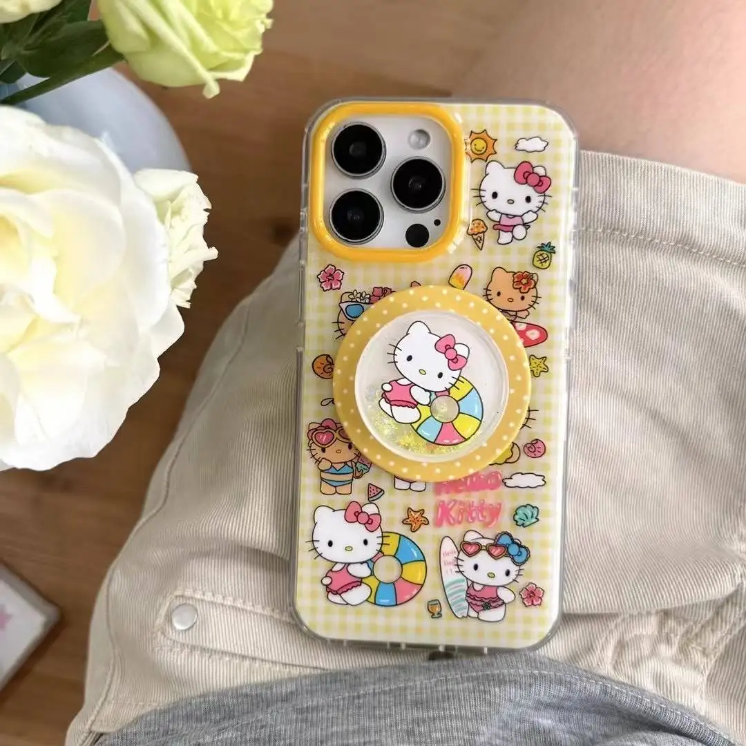 

Hello Kitty Bikini Beach Magsafe Wireless Charge Phone Case For iPhone 16 15 14 Pro Max kitten quicksand Magnetic Holder Cover﻿