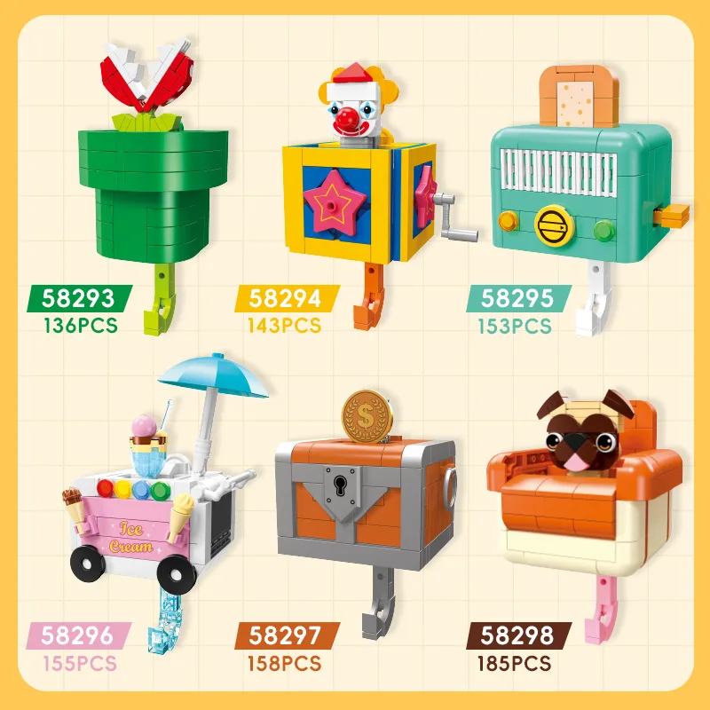 Creative home decorations, toys, assembly, DIY building blocks, treasure boxes, ice cream carts, bread machines, keys, hooks,