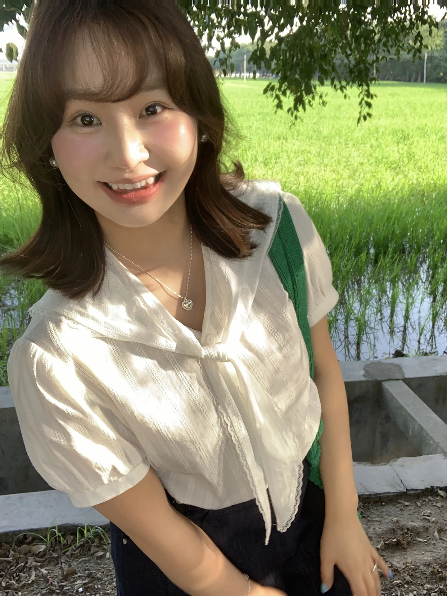 

Летняя женская рубашка в корейском стиле Summer Sweet Tea Micro Plump с нежным темно-синим воротником, для повседневной носки, с дизайнерским акцентом, Mountain Island You