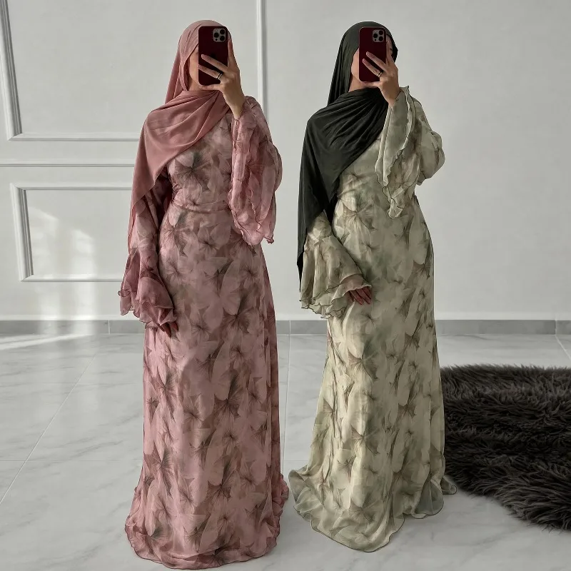 Eid Damen Muslimische Abaya Partykleid Doppelte Trompetenärmel Jalabiya Ramadan Lange Kleider Vestidos Largos Kaftan Arabisches Langes Gewand 2026