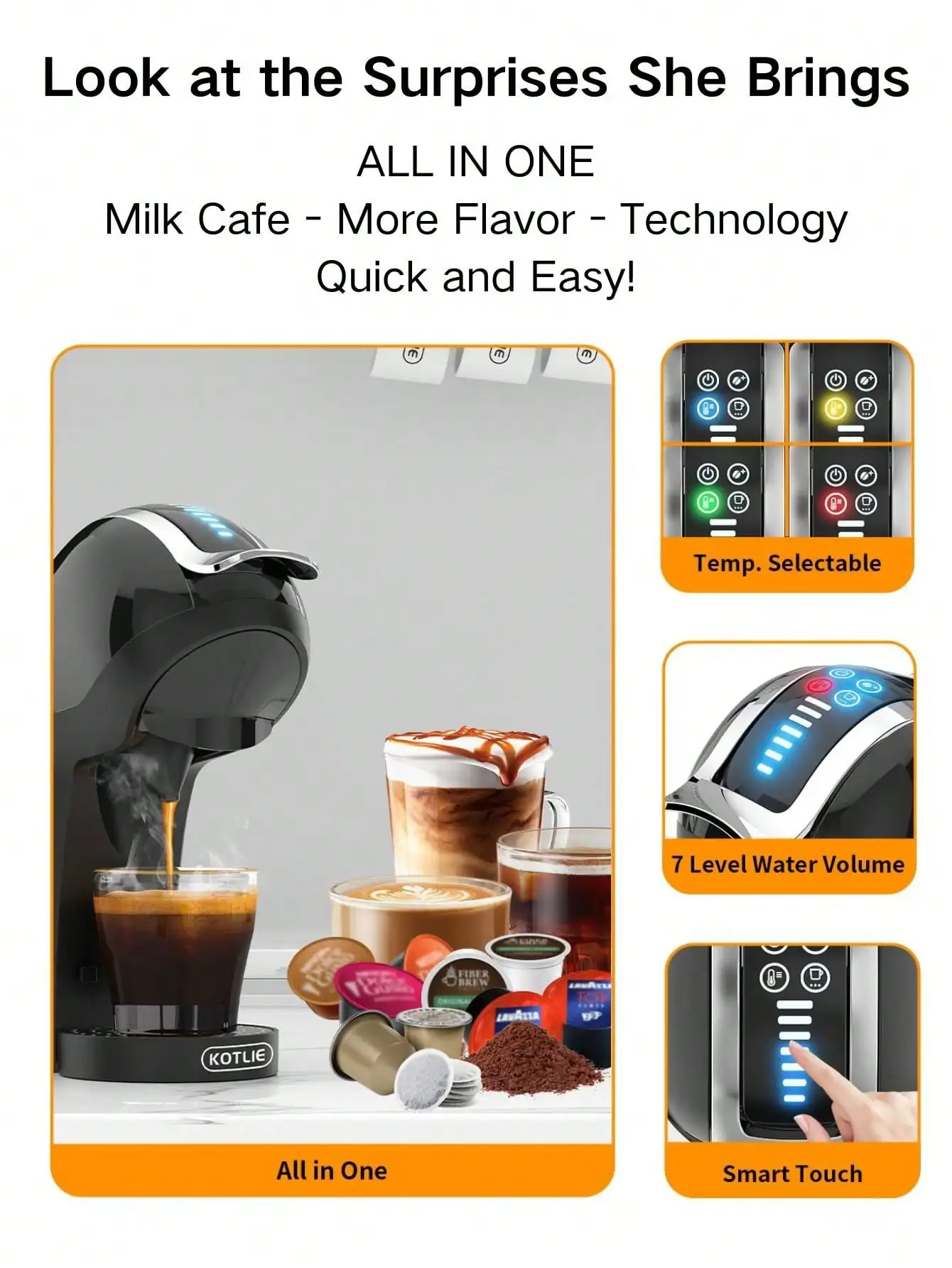 One Pcs Capsule Coffee Machine 5 in 1 Hot and Cold Espresso Coffee Maker for K-Cup Capsule Ese Pod Ground Coffee 19 Bar High Pre