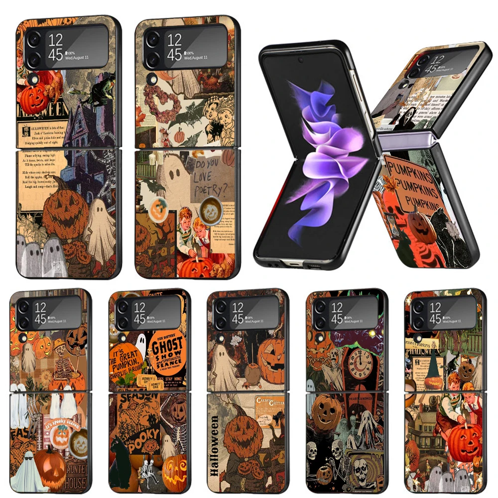 October Fall Halloween Spooky Pumpkin Phone Case For Samsung Galaxy Z Flip6 5G Flip5 Flip4 Flip3 ZFlip 6 3 4 5 Hard PC shockproo