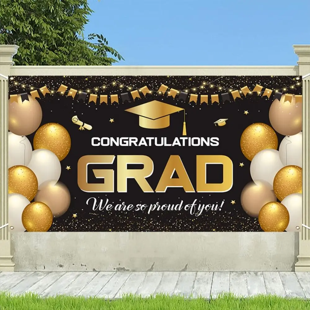 180x115cm Graduation Photography Backdrop Black Gold Celebrate Graduates Background Polyester Congratulations