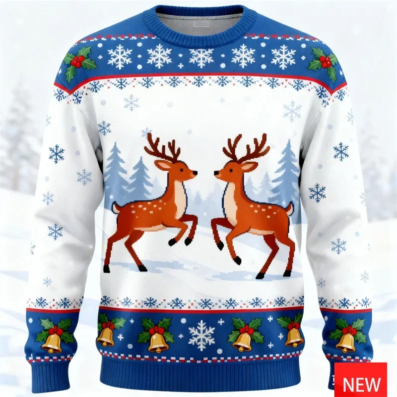 เสื้อสเวตเตอร์คริสต์มาสลายเพนกวินพิมพ์ 3 มิติ สำหรับผู้ชาย เสื้อสวมหัวสำหรับวันหยุดคริสต์มาส เสื้อคอกลมผู้ชาย